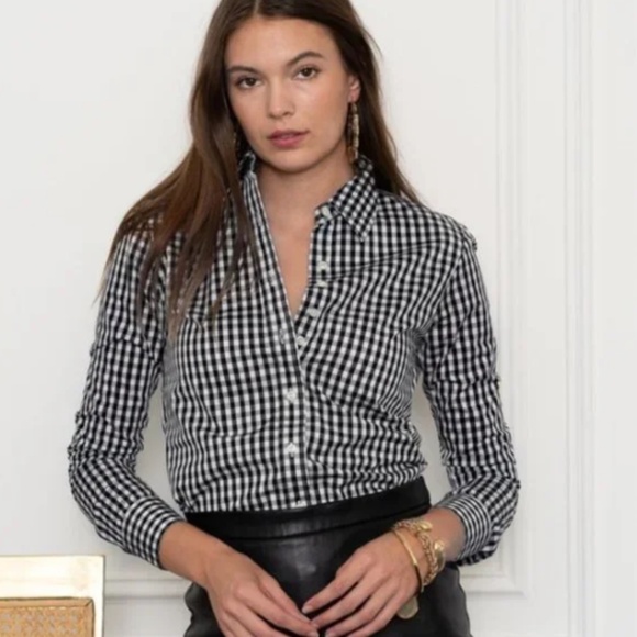 THE SHIRT BY ROCHELLE BEHRENS LARGE Black Gingham Long Sleeve Icon Shirt - Picture 9 of 9